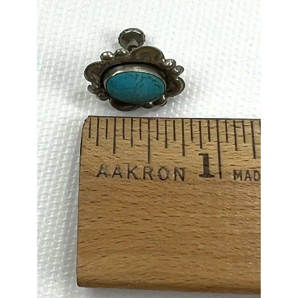 Vintage Silver Toned Turquoise Twist Back Earrings About‎ an Inch Long